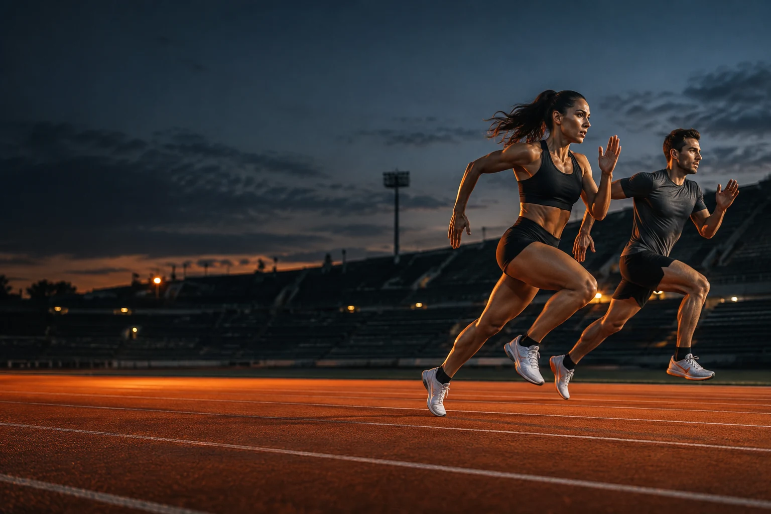Illustration of two athletes sprinting on an orange track